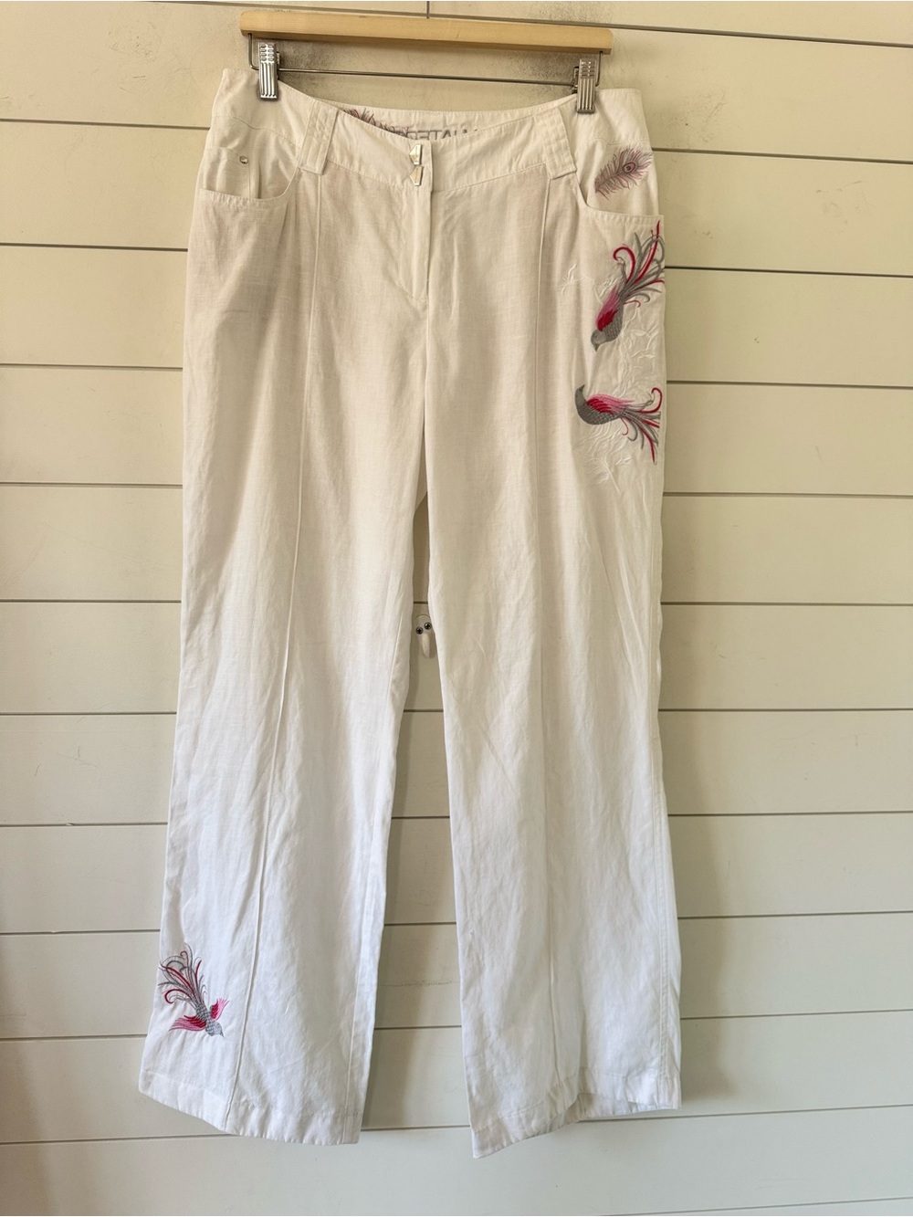 SPORTALM Size EU42 KITZBÜHEL Linen Blend embroidered Birds Straight wide leg.0